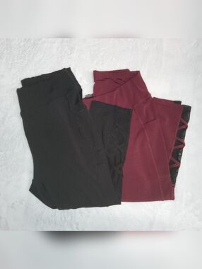 Black & Burgundy Women's Leggings 2 Pair Capri Length